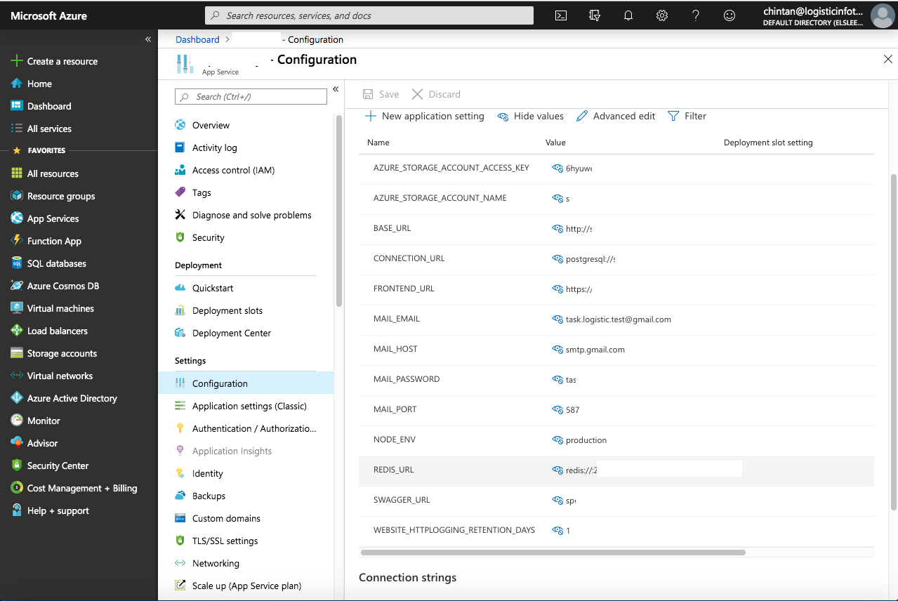Azure App Service NodeJs Production Configuration